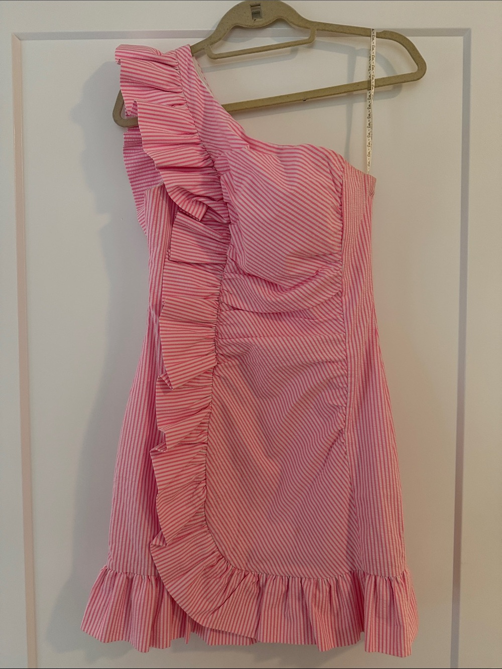 LILLY PULITZER One-Shoulder Pink Ruffle Kids Dress. Tiny stain on back